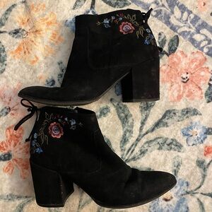 Embroidered Black Ankle Boots